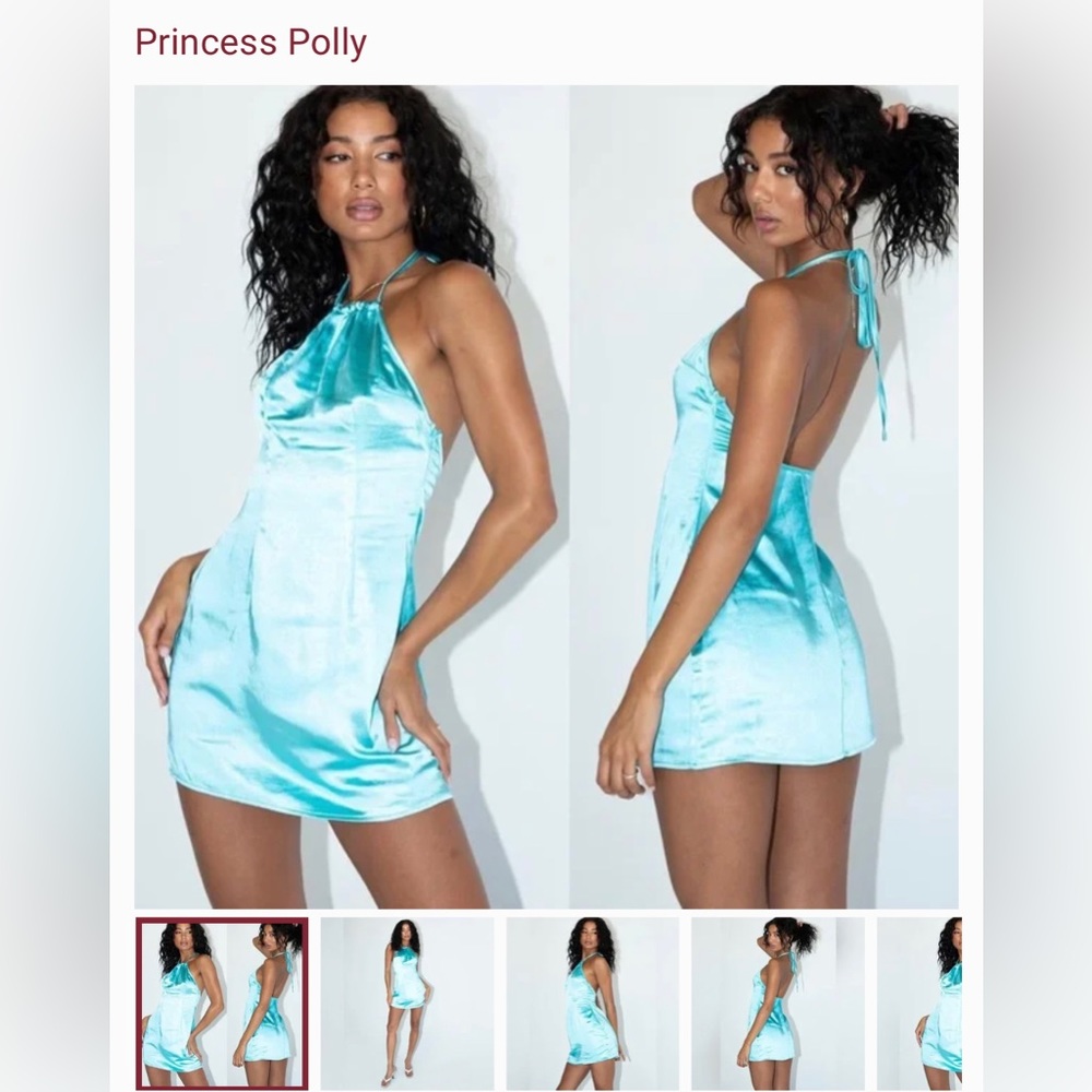 Princess Polly Tierra Satin Silk Halter Mini Dress in Blue Aqua Size 8
